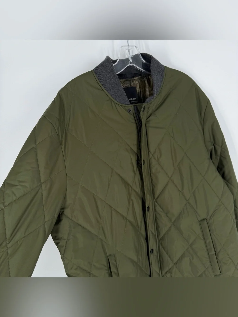Banana Republic Quilted Jacket Mens Size XL Olive Green Full Zip Coat